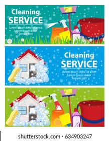 Limpieza de los servicios de banner. Una casa limpia y una oficina. Ilustración vectorial.