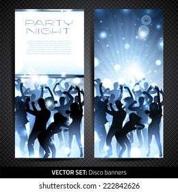 Banner set with silhouettes of dancing people  - Vector