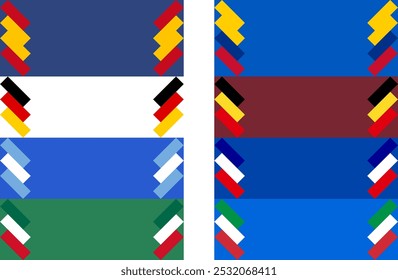 banner set. espanha, colômbia, alemanha, bélgica, argentina, frança, méxico e itália bandeiras fundo. ilustração vetorial 