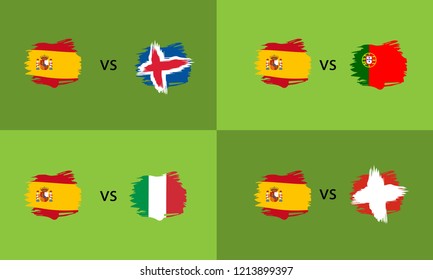 Banner set with Spain and Europe countries flags in flat style. For web, print and creative design.
