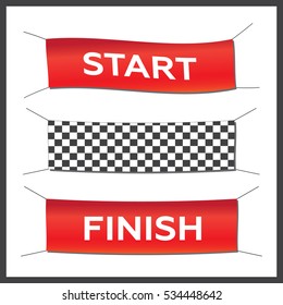 Banner Set Start Finish Illustration. Starting, Finishing, And Checkered Banners