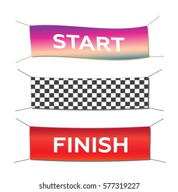 Banner set start finish illustration. Starting, finishing, and checkered banners. Start finish vector