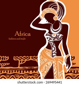 Banner set of travel. Tropical landscape. Beautiful black woman.African woman