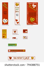 Banner set for Valentine in friendly colors. Vector illustration