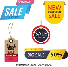Banner-Set Vektorgrafik, Concept-Rabatt-Werbegestaltung auf weißem Hintergrund, Sale-Tag-Rabatt-Label. 
