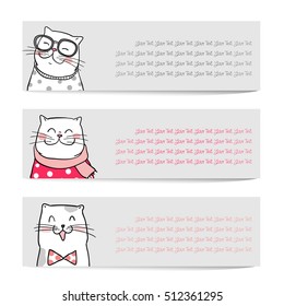 Banner set vector illustration of cute cat ,and beauty,scarf, sweater.Doodle style.