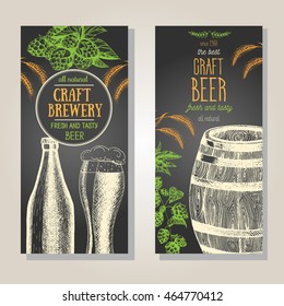 Banner set. Vector illustration in sketch style. Hand drawn beer vertical flyers. Line drawing
