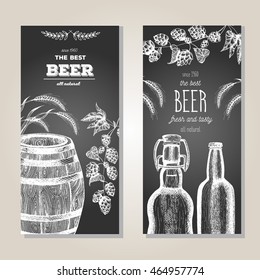 Banner set. Vector illustration in sketch style. Hand drawn beer vertical flyers. Line drawing