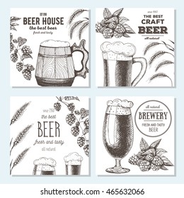 Banner set. Vector illustration in sketch style. Hand drawn beer banners. Line drawing