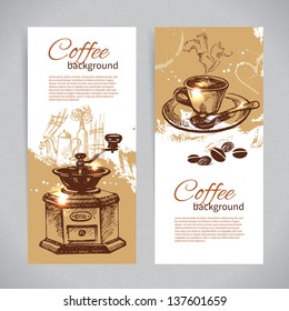 Banner set of vintage coffee backgrounds. Menu for restaurant, cafe, bar, coffeehouse