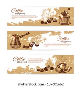 Banner set of vintage coffee backgrounds. Menu for restaurant, cafe, bar, coffeehouse