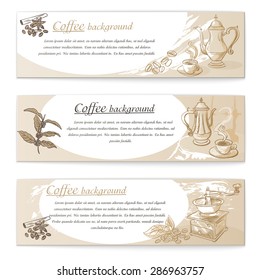 Banner set of vintage coffee backgrounds. Menu for restaurant, cafe, bar, coffeehouse