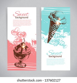 Banner set of vintage hand drawn sweet backgrounds. Menu for restaurant and cafe