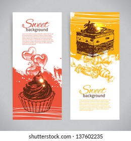 Banner set of vintage hand drawn sweet backgrounds. Menu for restaurant and cafe