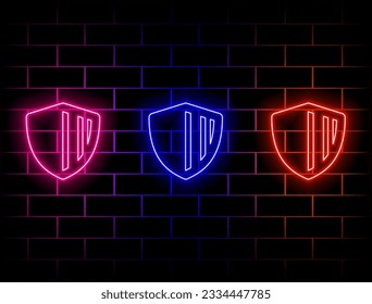 Banner shape shield. Transparent billboard with neon lights. Vector illustration... Green, red, yellow, pink, blue, orange