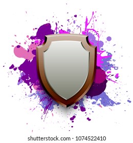 Banner shield blot presentation, splash poster. Graphic composition grunge presentations. shield banners annotations. Color graffiti splash sticker banner for registration of proposals blot circle