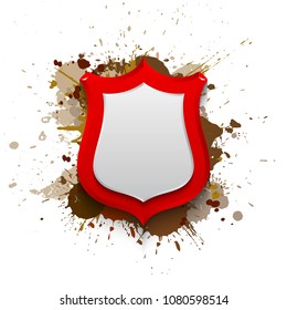 Banner shield blot presentation, splash poster. Graphic composition grunge presentations. shield banners annotations. Color graffiti splash sticker banner for registration of proposals blot circle