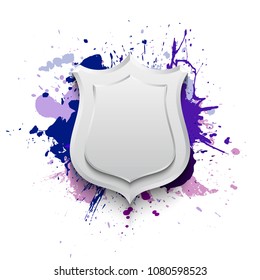 Banner shield blot presentation, splash poster. Graphic composition grunge presentations. shield banners annotations. Color graffiti splash sticker banner for registration of proposals blot circle