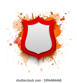 Banner shield blot presentation, splash poster. Graphic composition grunge presentations. shield banners annotations. Color graffiti splash sticker banner for registration of proposals blot circle