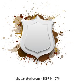 Banner shield blot presentation, splash poster. Graphic composition grunge presentations. shield banners annotations. Color graffiti splash sticker banner for registration of proposals blot circle