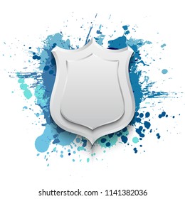 Banner shield blot presentation, splash poster. Graphic composition grunge presentations. shield banners annotations. Color graffiti splash sticker banner for registration of proposals blot circle