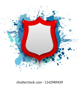 Banner shield blot presentation, splash poster. Graphic composition grunge presentations. shield banners annotations. Color graffiti splash sticker banner for registration of proposals blot circle