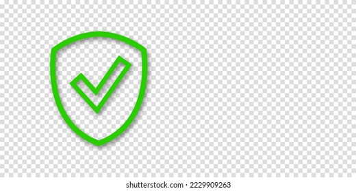 Banner shield check mark icon. Place for your text. Cope space. Vector illustration. Transparent background
