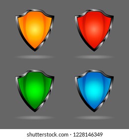 Banner shield-shaped for insertion of the text and presentation of the brand.