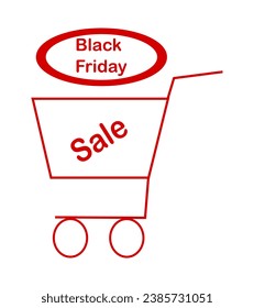 Banner with a shopping cart and the inscription Black Friday sale on a white background.