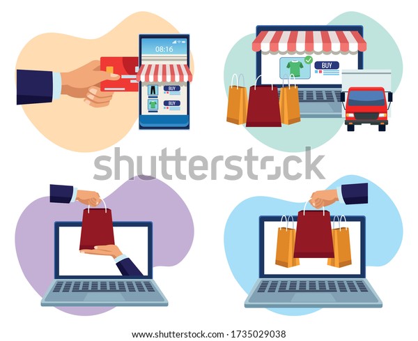 banner shopping online with gadgets vector\
illustration design