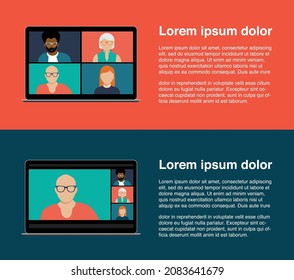BANNER SHOWING A VIRTUAL MEETING WHERE YOU CAN PUT YOUR OWN TEXT NEXT TO THE LAPTOP ILLUSTRATION