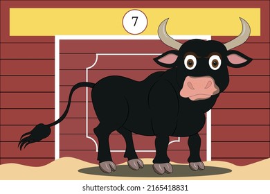 Banner, sign and illustration of a bull in a bullring, Special San Fermin