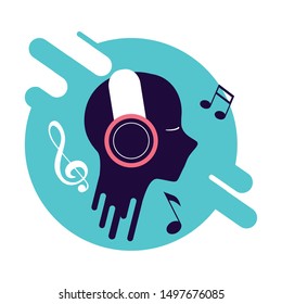 banner and silhouette person with headphone device
