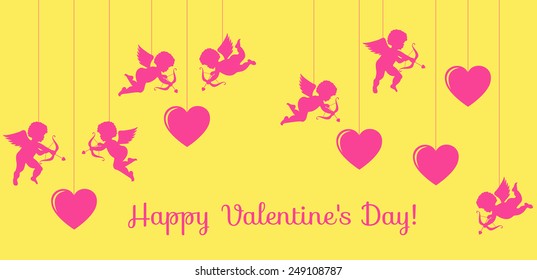 banner with silhouettes of angels and hearts