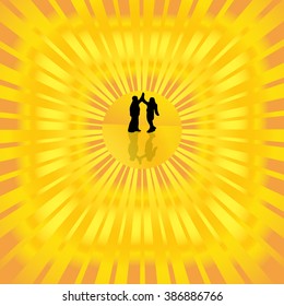 banner, silhouettes of people on a background with rays