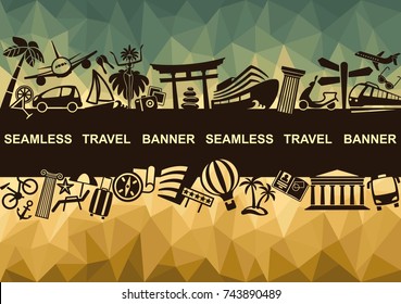 Banner with silhouettes of symbols of travel