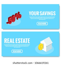 banner for a site for the sale of cheap housing, isometric image
