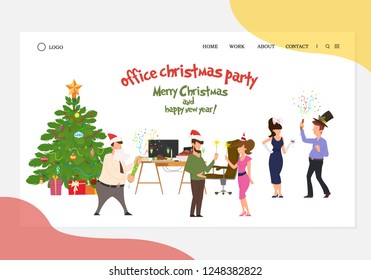 banner for the site where cartoon people have fun at the corporate party in honor of the new year. Corporate party, Christmas, New Year, office. Vector illustration in trendy flat style 