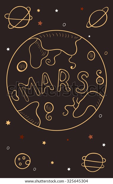 Banner with sketch drawn by the planet Mars\
and the stars on a dark\
background.
