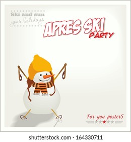 Banner Ski Party With A Snowman, Apres Ski .