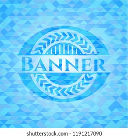 Banner sky blue emblem with triangle mosaic background
