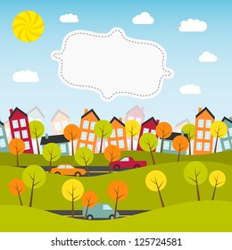 Banner with small town. Vector illustration.