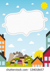 Banner with small town. Vector illustration.