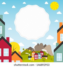 Banner with small town. Vector illustration.