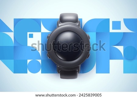 Banner with smart watch device for promotion or branding in bright cartoon 3d style. Cute modern minimal vector illustration. Creative fashion composition. 