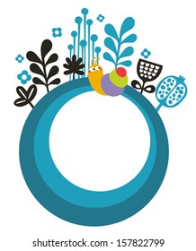 Banner with snail and flowers.Vector illustration.