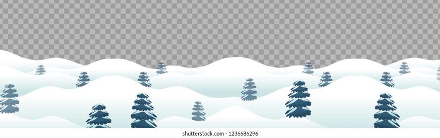 Banner with snow Christmas  ornaments isolated on transparent background. with hanging balls and christmas cap. Great for New year party footer, headers.