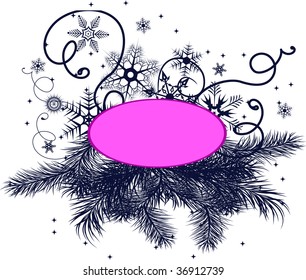 Banner with snowflakes and pine branches. Vector illustration