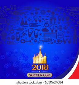 Banner Soccer world tournament on modern traditional Russia elements and blue background.Vector illustration