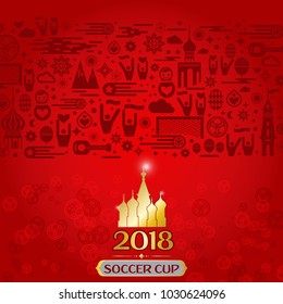 Banner Soccer world tournament on modern traditional Russia elements and red background.Vector illustration